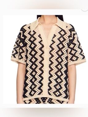 Sandro Carla Crochet Button Up Top